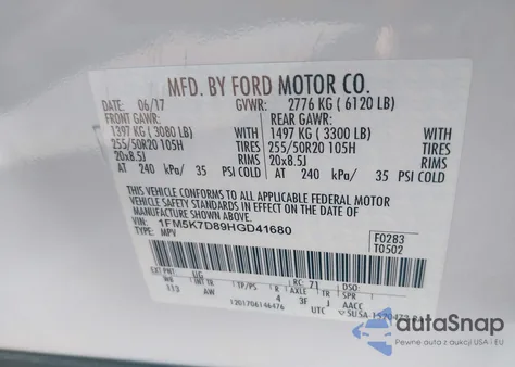 2017 Ford Explorer Xlt из США, поврежденный, VIN 1FM5K7D89HGD41680